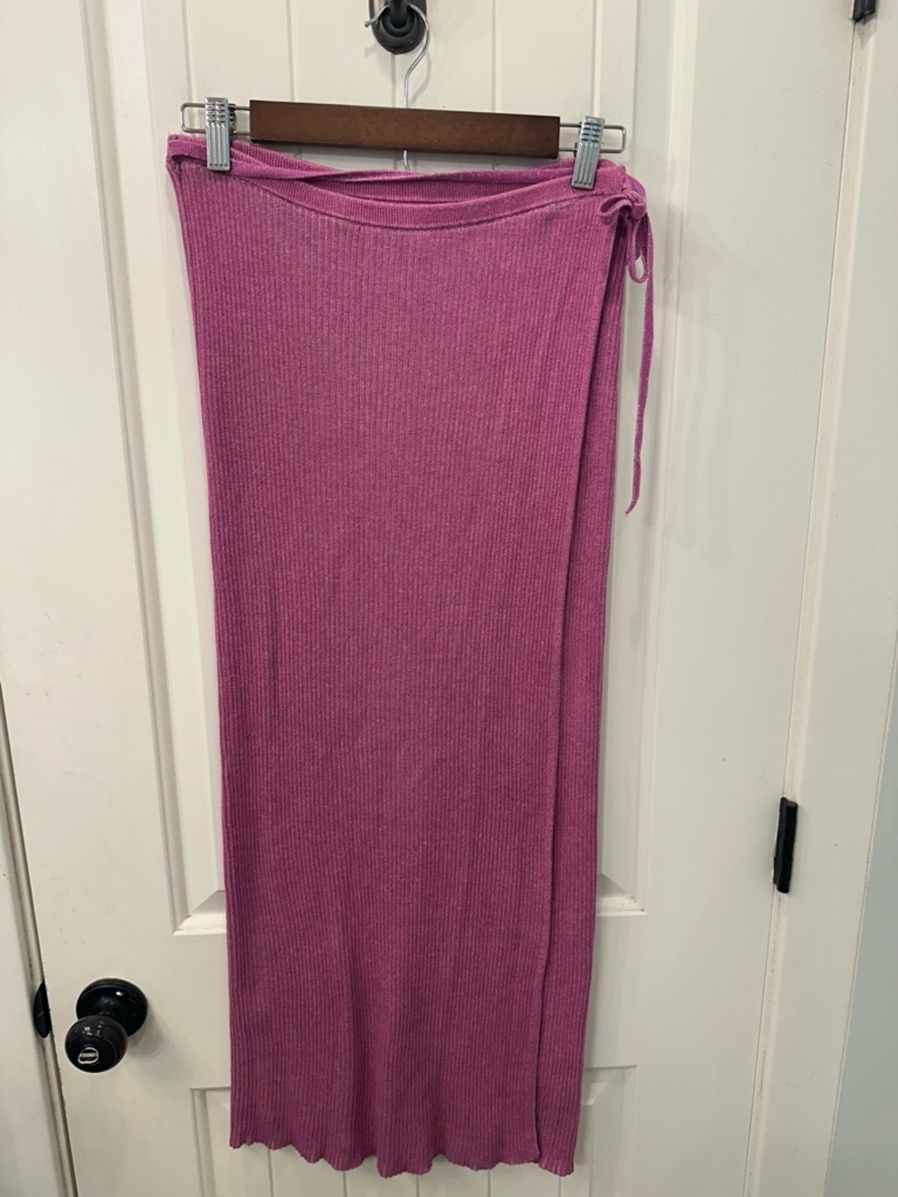 Free People Pink Ribbed Knit Side Tie Faux Wrap Midi Skirt S